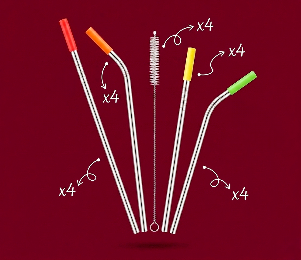 Eco-Flow 16-Piece Stainless Steel Straw Set – Universal Fit for 20/30oz Tumblers