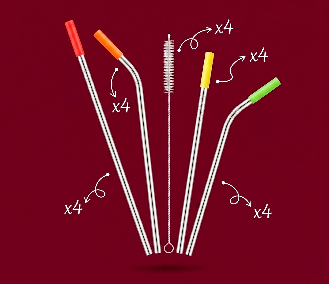 Eco-Flow 16-Piece Stainless Steel Straw Set – Universal Fit for 20/30oz Tumblers