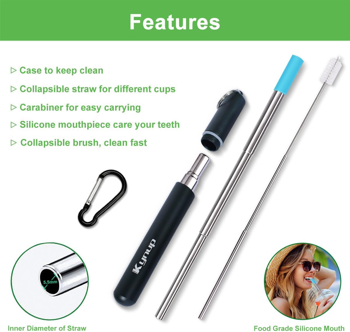 Portable Collapsible Travel Straw with Keychain Case