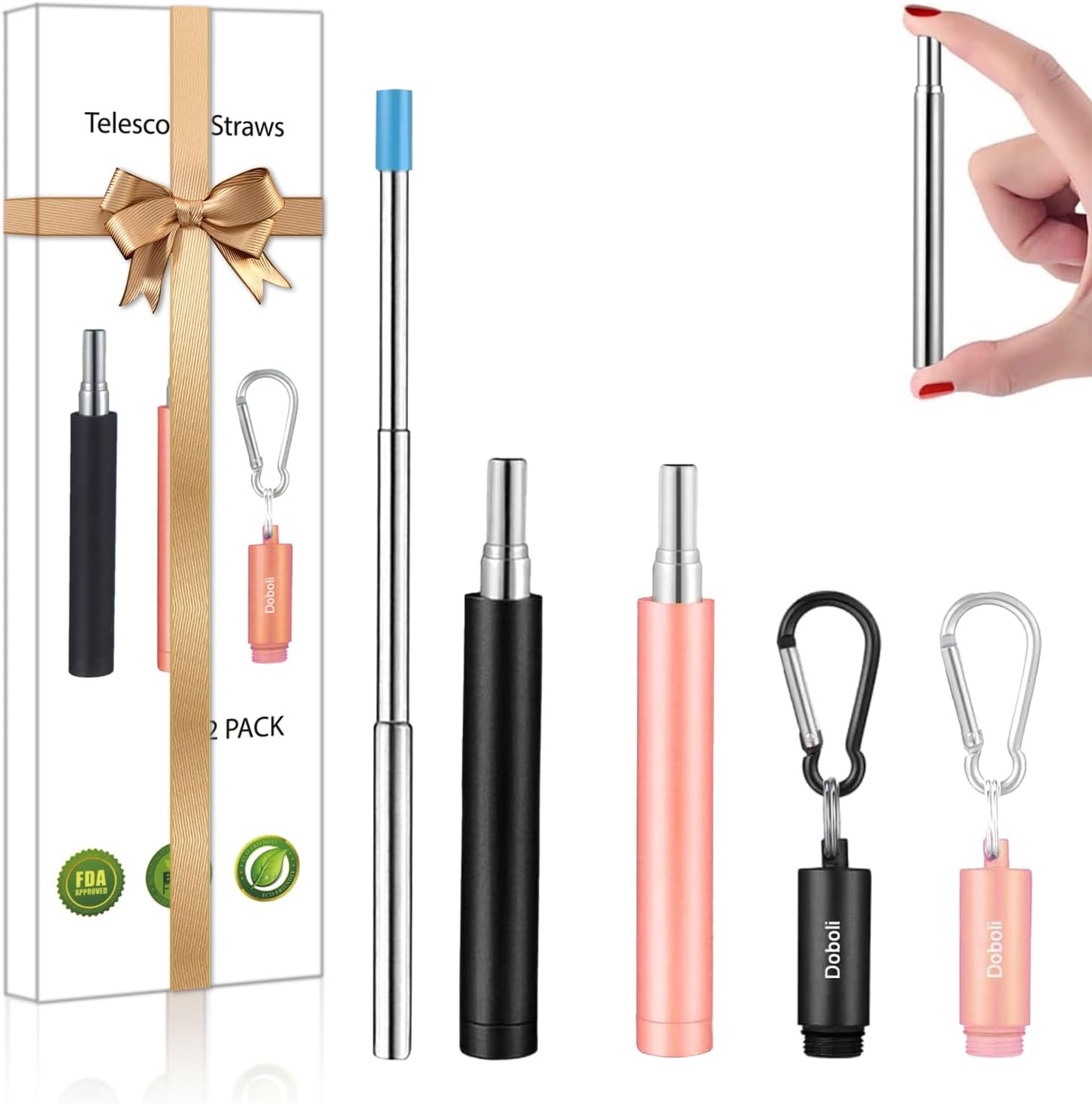 Portable Collapsible Travel Straw with Keychain Case