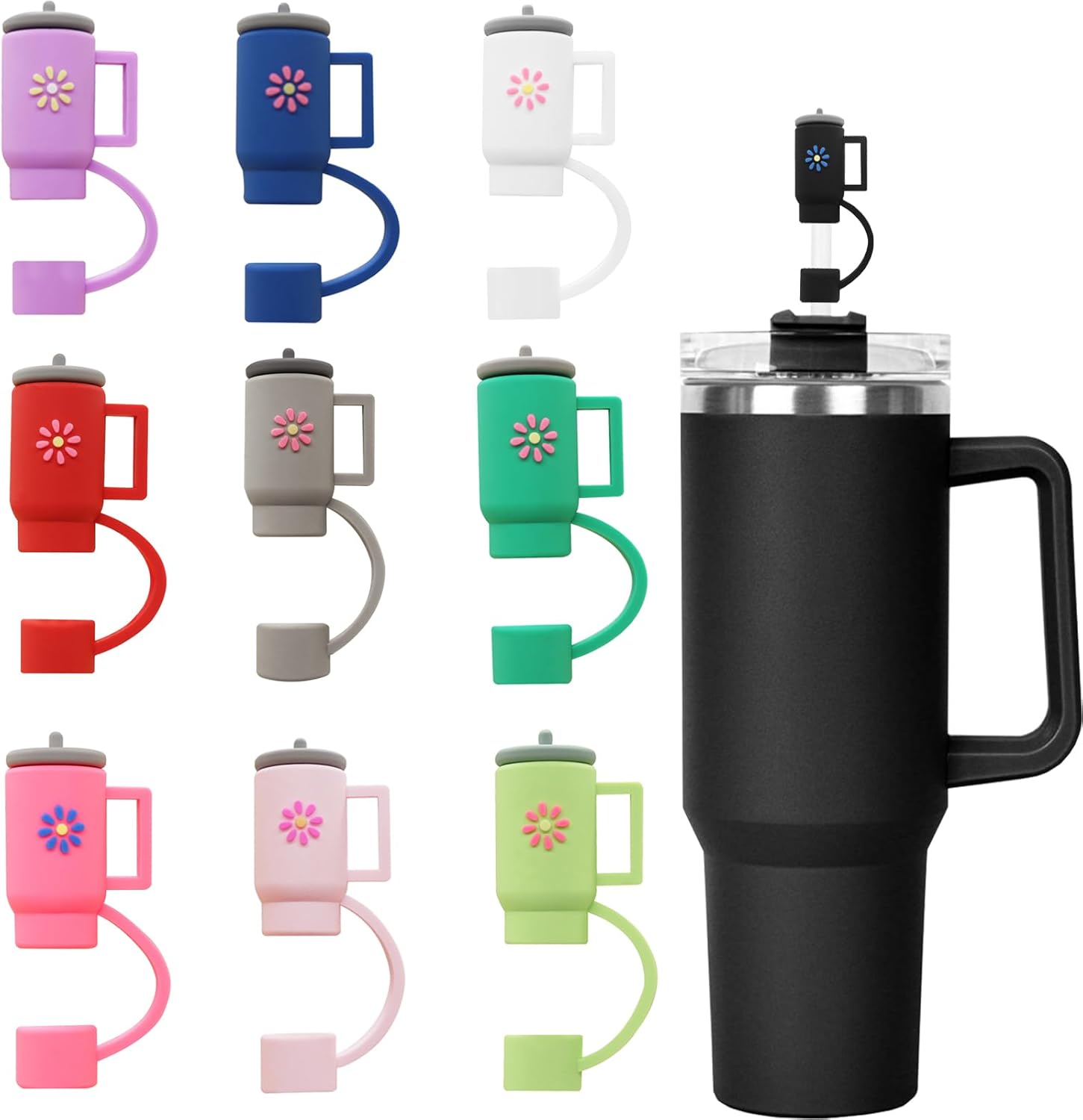 Silicone Straw Cover Set – Dust-Proof & Reusable Straw Toppers for 10mm Tumbler Straws