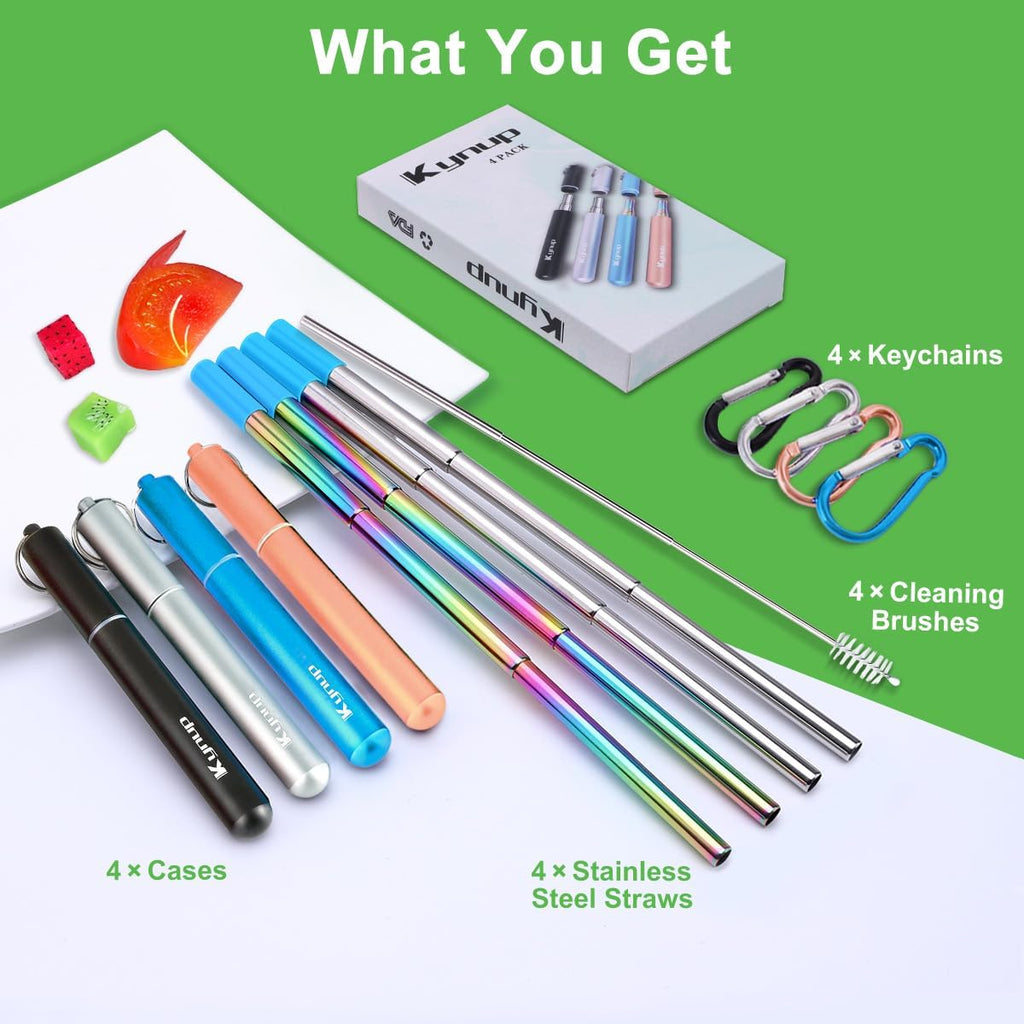 Portable Collapsible Travel Straw with Keychain Case