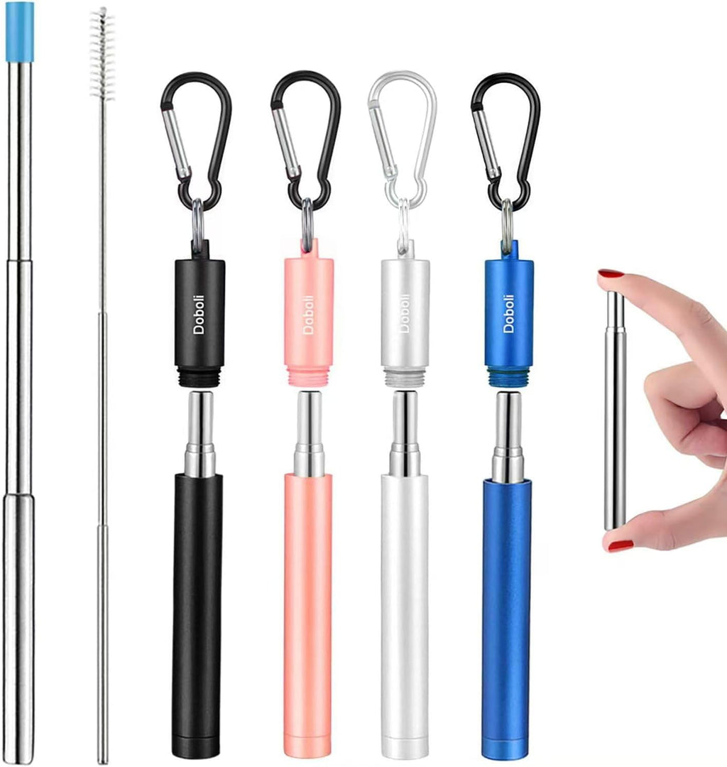Portable Collapsible Travel Straw with Keychain Case