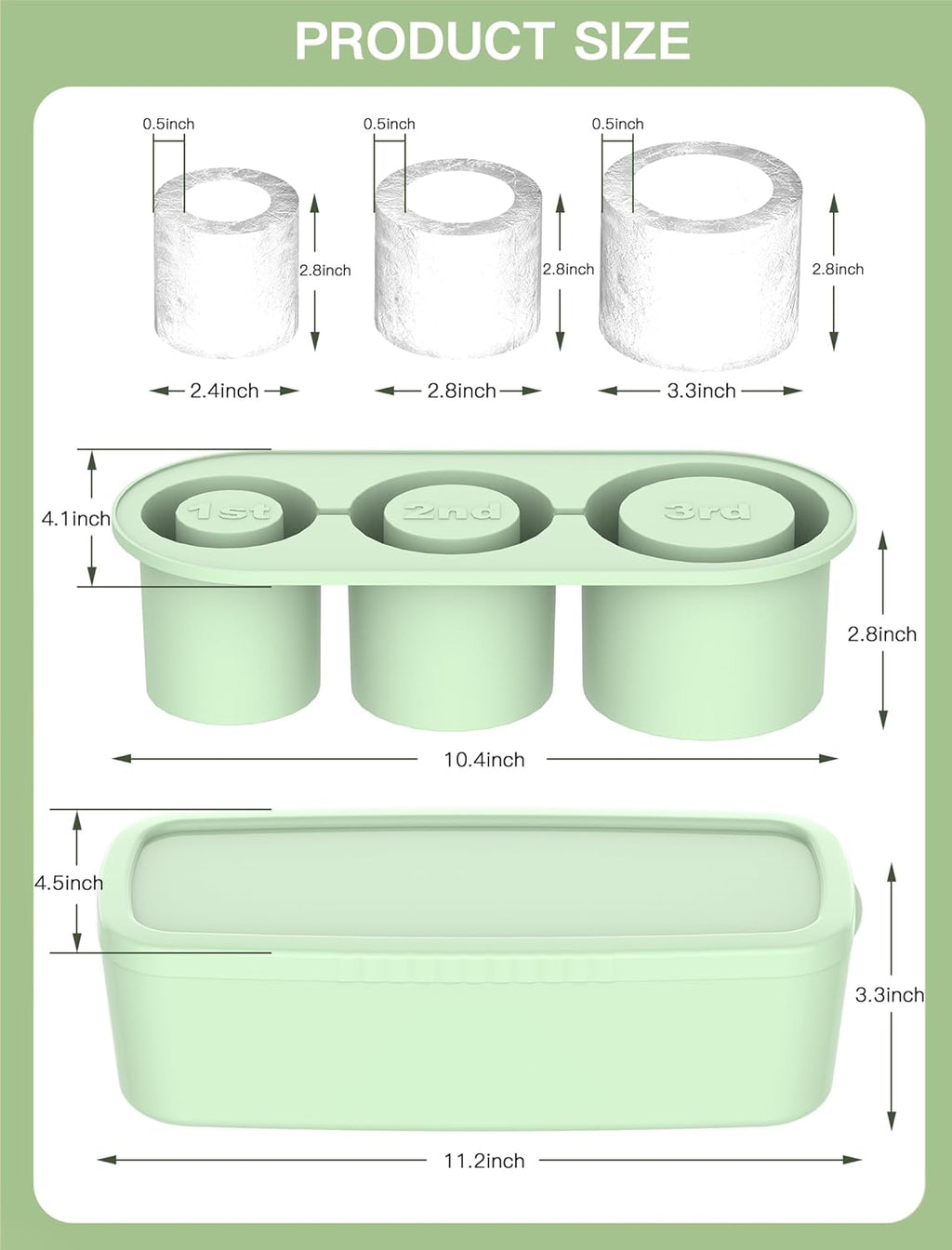 Silicone Cylinder Ice Mold with Lid – Slow-Melting Hollow Ice Cube Tray for 30oz & 40oz Tumblers, BPA-Free Silicone