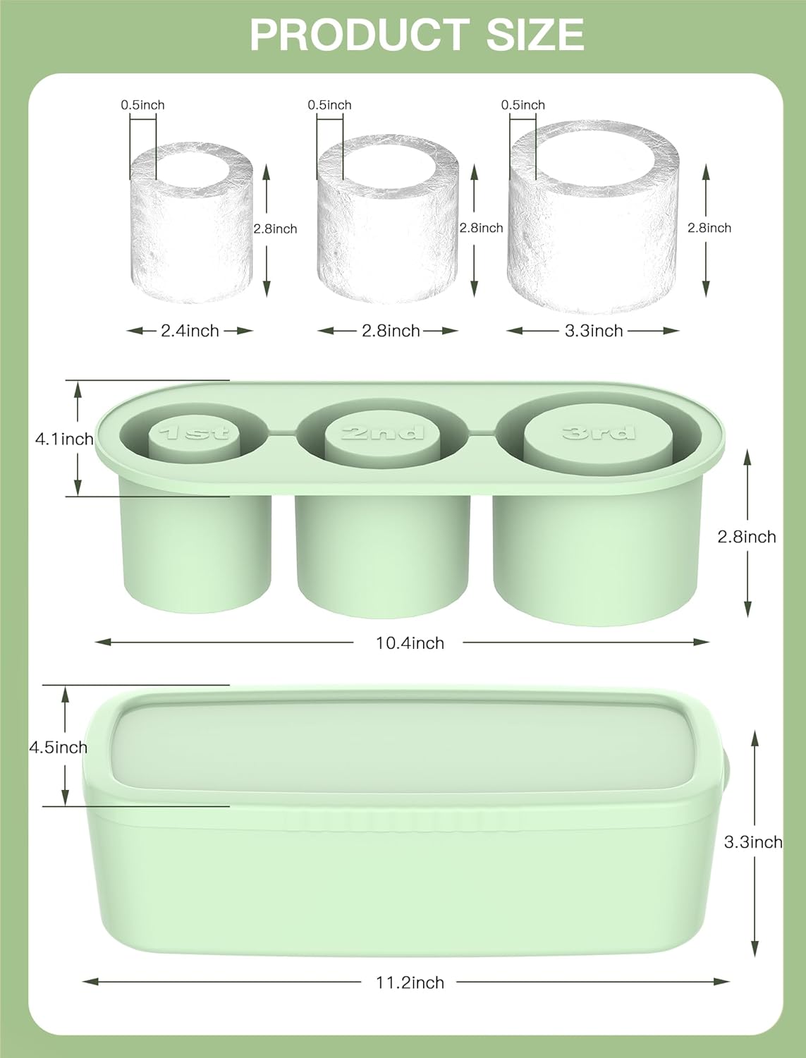 Silicone Cylinder Ice Mold with Lid – Slow-Melting Hollow Ice Cube Tray for 30oz & 40oz Tumblers, BPA-Free Silicone