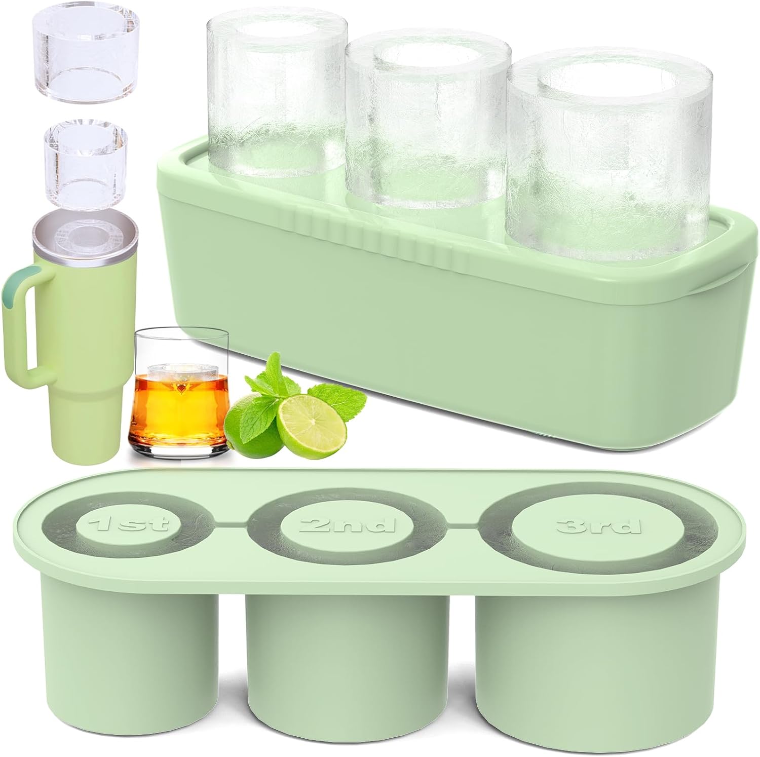 Silicone Cylinder Ice Mold with Lid – Slow-Melting Hollow Ice Cube Tray for 30oz & 40oz Tumblers, BPA-Free Silicone