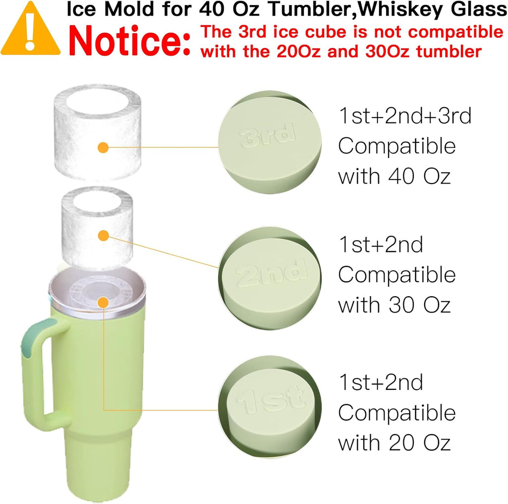 Silicone Cylinder Ice Mold with Lid – Slow-Melting Hollow Ice Cube Tray for 30oz & 40oz Tumblers, BPA-Free Silicone