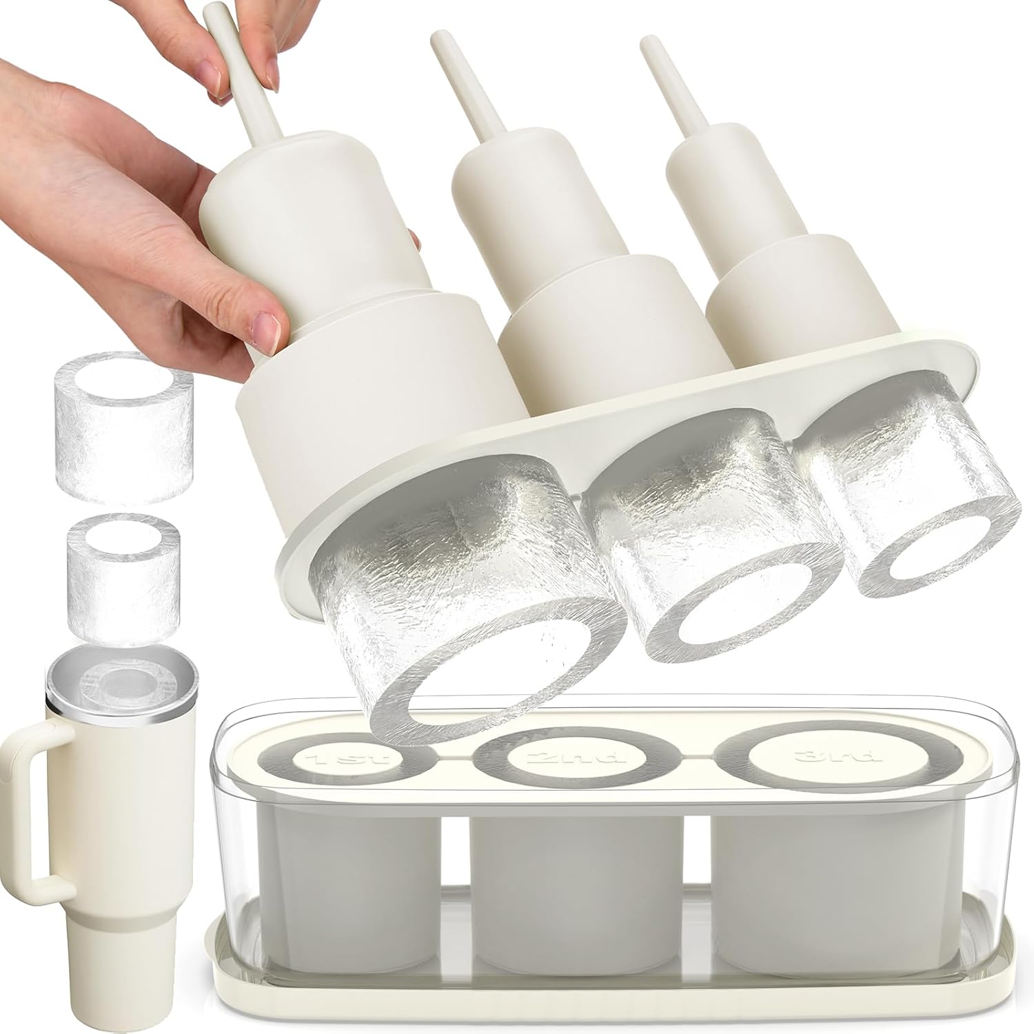 Silicone Cylinder Ice Mold with Lid – Slow-Melting Hollow Ice Cube Tray for 30oz & 40oz Tumblers, BPA-Free Silicone