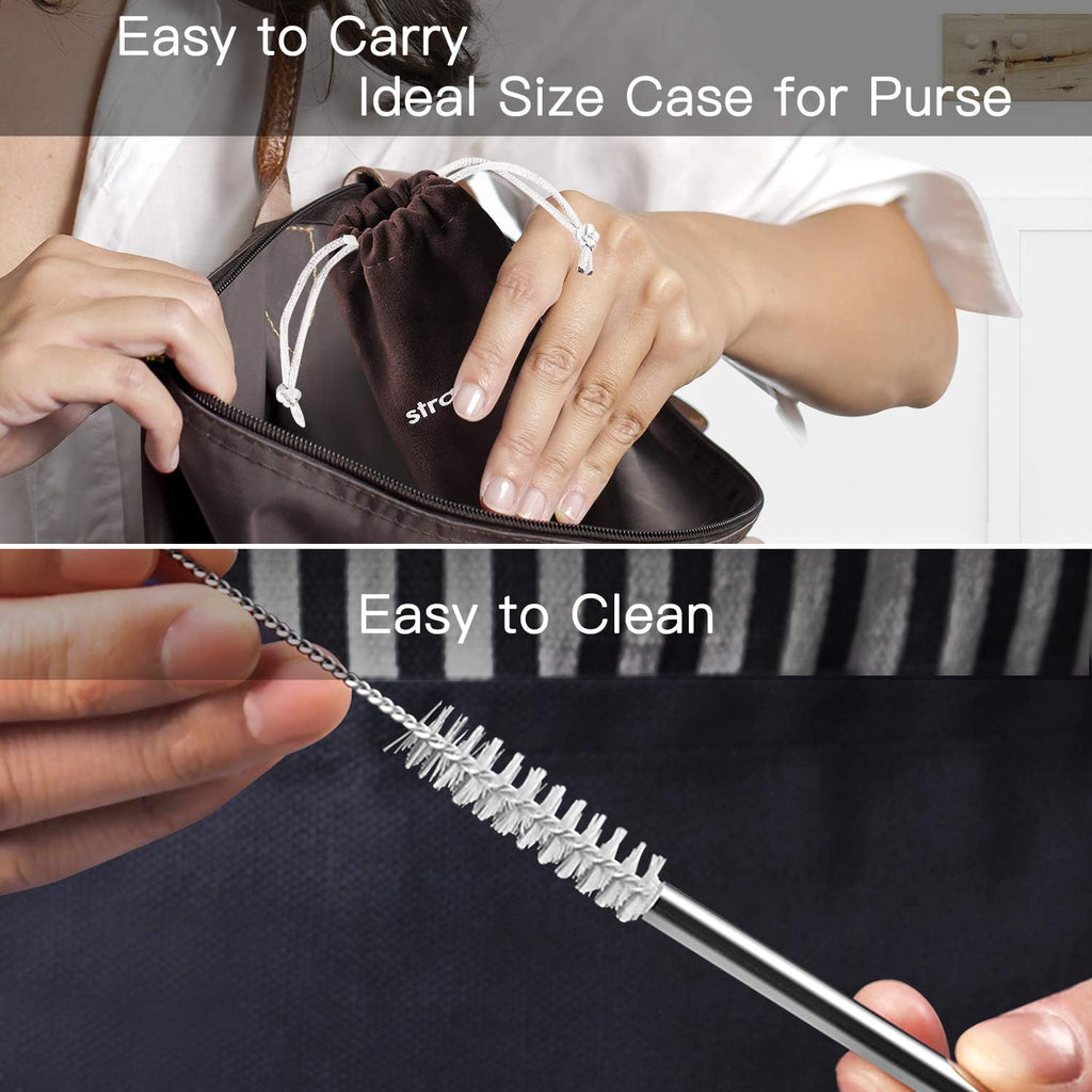 Set of 16 Reusable Stainless Steel Straws with Travel Case Cleaning Brush Silicone Tips Eco Friendly Extra Long Metal Straws Drinking for 20 24 30 Oz Tumbler, Silver